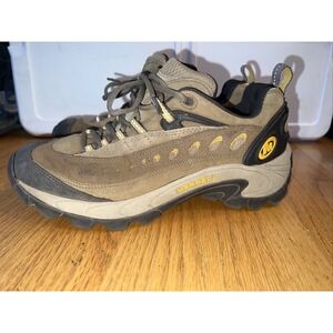 Womens sz 8.5 Merrell Pulse Moab Smoke Tan Leather Hiking Trail Shoes Low Boots